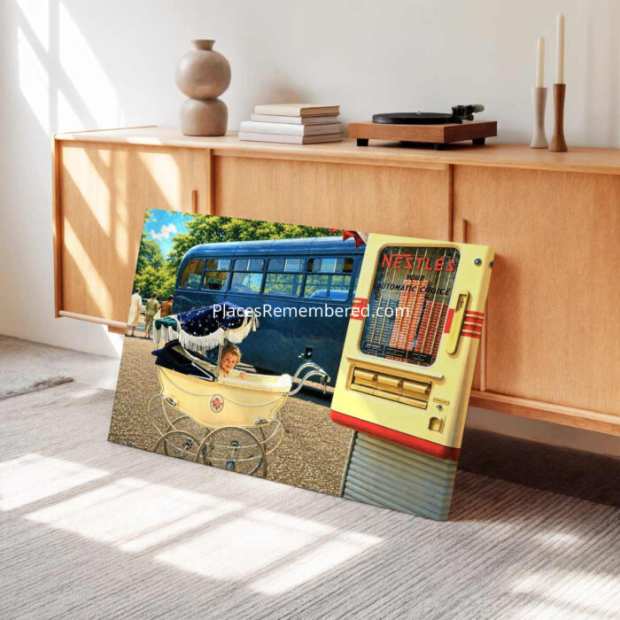 Pram & Nestlé Chocolate Vending Machine, London 1950s - Canvas Print