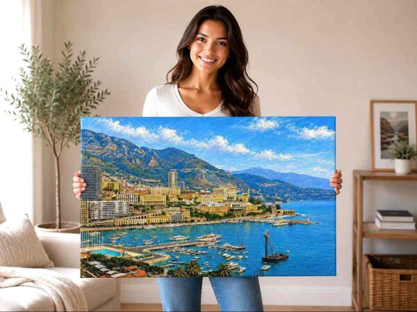 Monaco Harbor and Monte Carlo, Monaco 1960s - Canvas Print Monaco Harbor and Monte Carlo, Monaco 1960s - Canvas Print
