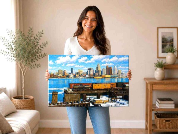 Detroit Skyline from Windsor 1960s – Canvas Print Detroit Skyline from Windsor 1960s – Canvas Print