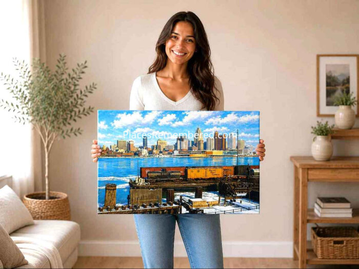 Detroit Skyline from Windsor 1960s – Canvas Print