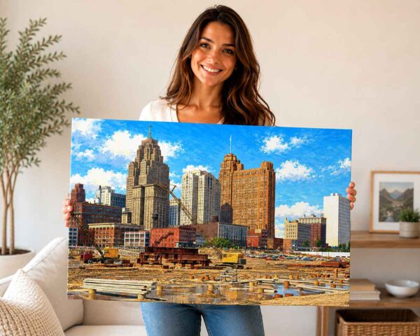 Downtown Detroit and Cobo Center Construction 1950s – Canvas Print Downtown Detroit and Cobo Center Construction 1950s – Canvas Print