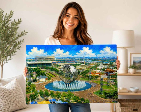 New York World’s Fair Unisphere and Shea Stadium 1960s - Canvas Print