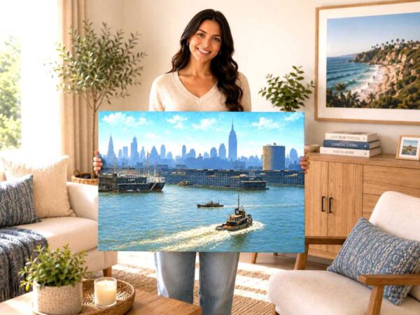 New York Harbor and Manhattan Skyline 1950s - Canvas Print