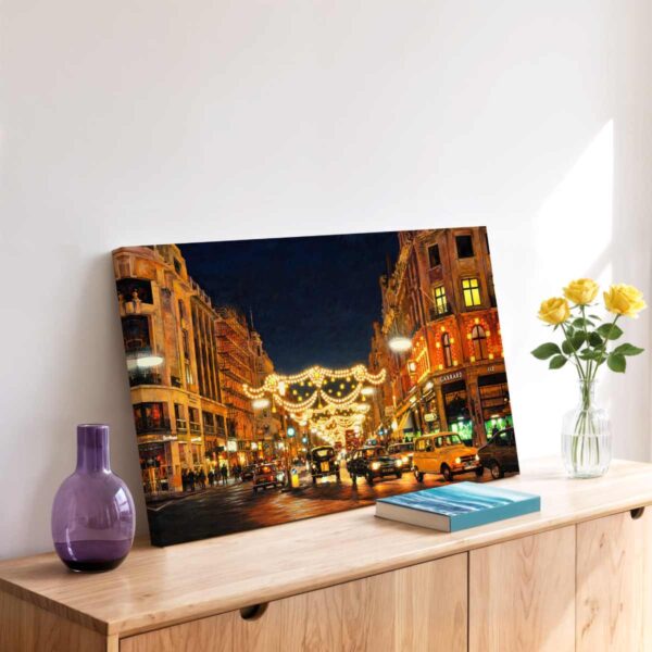 Christmas Lights on Regent Street, London 1970s - Canvas Print