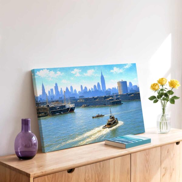 New York Harbor and Manhattan Skyline 1950s - Canvas Print New York Harbor and Manhattan Skyline 1950s - Canvas Print