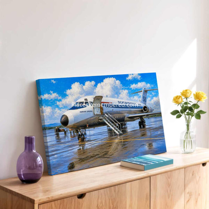 SAS DC-9 at Bergen Airport, Norway 1970s - Canvas Print